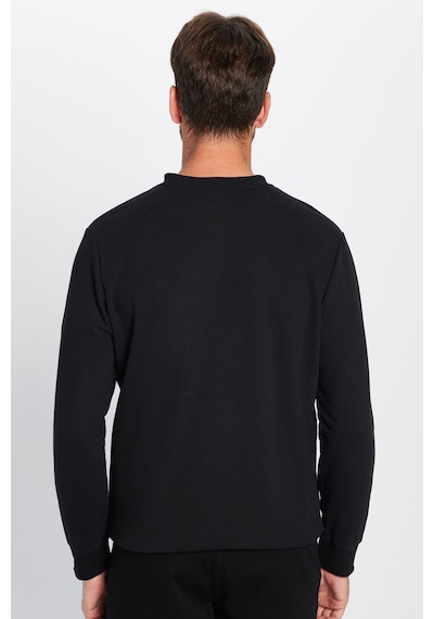 Tudors Unisex Oversize Geniş Kesim Pamuklu Yumuşak Dokulu İçi Polarlı Basic Siyah Bisiklet Yaka Sweatshirt-23342 Siyah