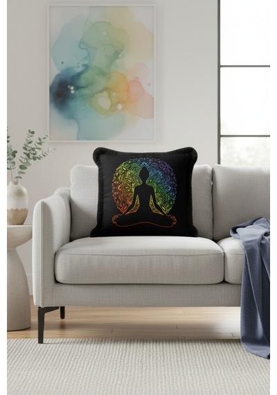 Chakra Enerjisi Saçaklı Yastık Kılıfı - Meditasyon Temalı Bohem Siyah Püsküllü Kırlent Kılıfı Sisli Limon Sarısı Chakra Enerjisi Saçaklı Yastık Kılıfı - Meditasyon Temalı Bohem Siyah Püsküllü Kırlent Kılıfı Sisli Limon Sarısı