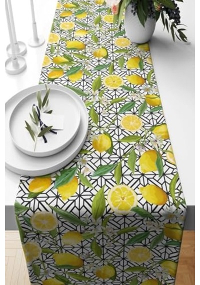 Limon Desenli Leke Tutmaz Kumaş Salon Mutfak Masa Değişik Ranır Modelleri Sarı 40 X 140 Çok Renkli