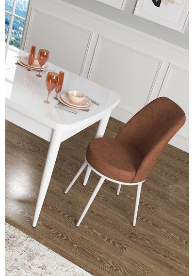 Canisa Concept Han Serisi 70x114, Açılabilir Mdf Mutfak Masa Takımı, Beyaz Masa Ve 6 Kiremit Sandalye Masa Beyaz Sandalyeler Kiremit