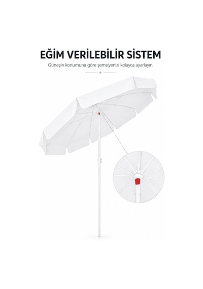 Beyaz Plaj Şemsiyesi 200 Cm, 10 Telli Beyaz