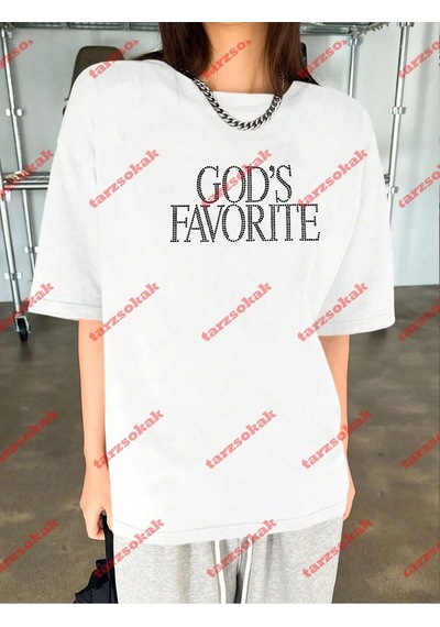 Startmore Unisex God's Favorite Baskılı Tshirt Siyah Beyaz Beyaz