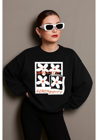 Uyguntarz Unisex Irides Serenity Baskılı Tasarım Oversize Sweatshirt siyah