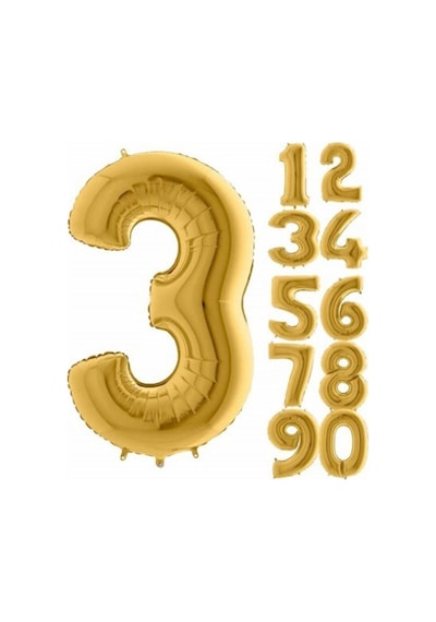 3 Yaş Rakam Folyo Balon Gold 100 CM .Doğum Günü. Yaşgünü. Parti.