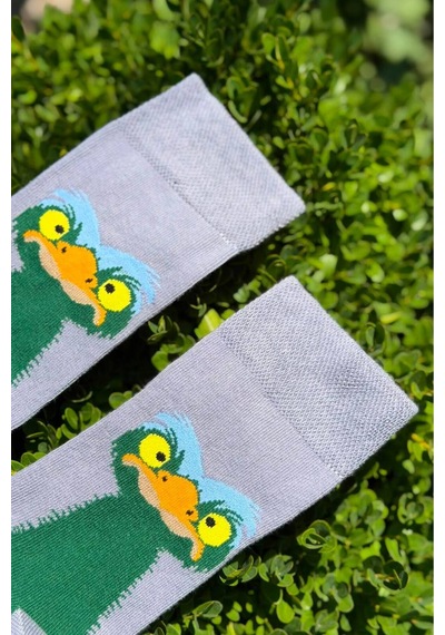 Lousocks Deve Kuşu Desenli Tasarım Unisex Soket Çorap Gri