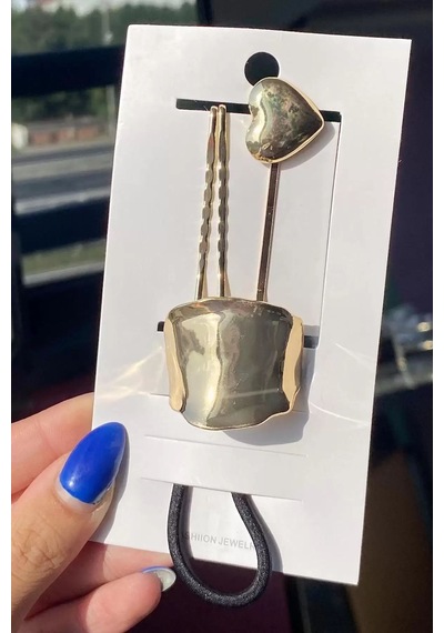 Caş Dekorasyon Altın Renkli Metal Detay Lastikli Toka Ve Tel Toka Set