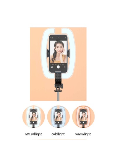 Exenar - Siyah - Monopod Tripod Led Işık Selfie Kumandalı Tripod 138cm Canlı Yayın Telefon Tutcusu