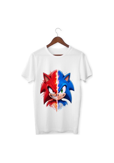 Alpşan Ticaret Sonic Çocuk Tişört Knuckles Ve Kirpi Sonic Unisex Yetişkin Tişört Sonic Tişört Beyaz