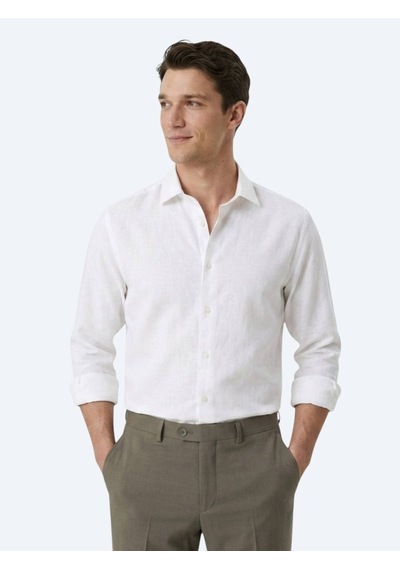Kip Beyaz Regular Fit Uzun Dokuma Casual Pamuk Karışımlı Gömlek
