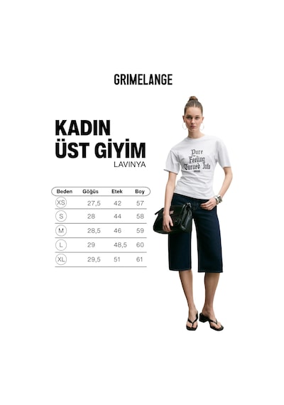 Grımelange Lavınya Kadın Yumuşak Kumaşlı %100 Pamuk Baskı Detaylı Beyaz T-shirt Beyaz