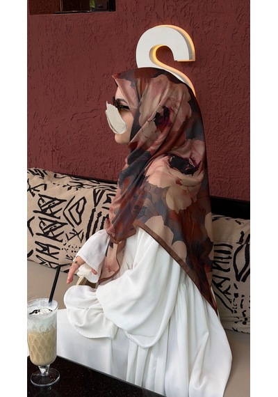 Qalortex Scarf Pamuklu Soft Meva Desen Eşarp-çikolata Çikolata