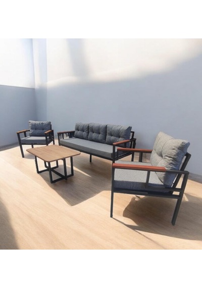 Pimango Pi Elize Bahçe Ve Balkon Mobilyası 3+1+1 Gri Sehpalı Gri