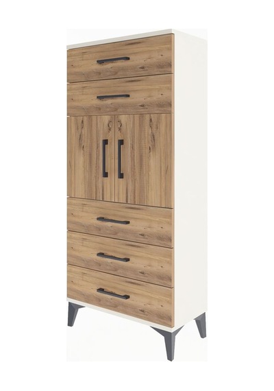 Arges Dolap Tek Raflı 5 Çekmeceli 2 Kapaklı 60x30x134 Aytaşı-çam Aytaşı