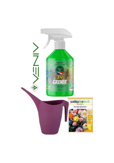 3v Grener Bitki Besini 500ml + 1l Sulama Kabı + 100 Lü Karışık Çiçek Tohumu 2