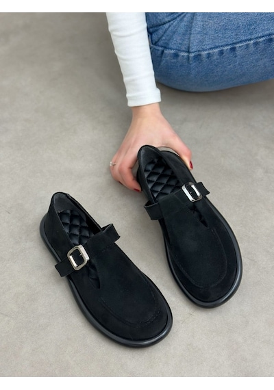 Erva'nın Butiği Siyah Süet Olivia Toka Detaylı Kadın Loafer-5999