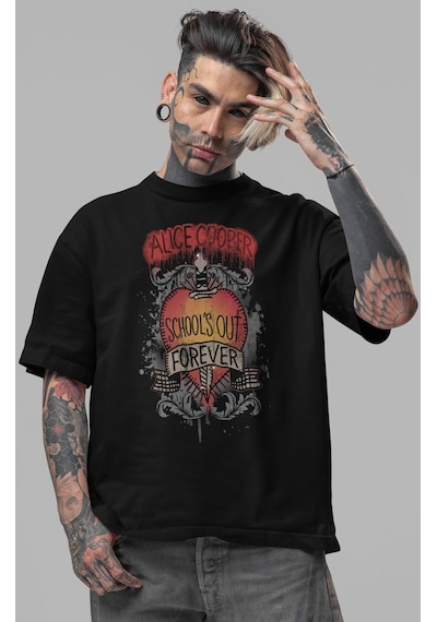 Alice Cooper Şarkıcı Ön Baskılı Unisex Oversize Tişört Siyah