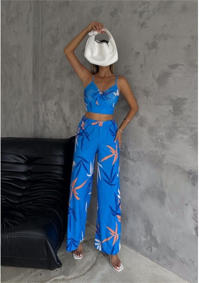 Hgfashion Yaprak Desen İkili Takım Mavi