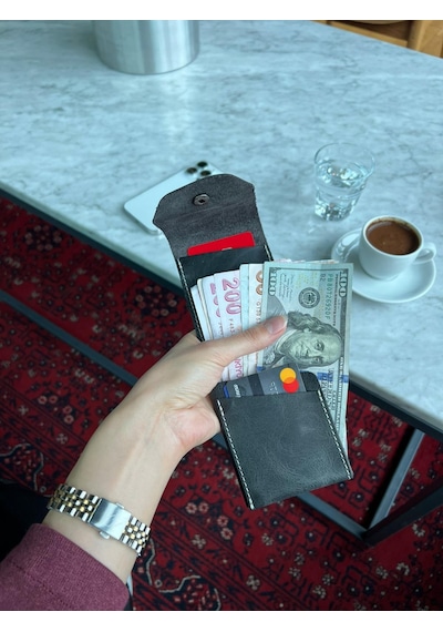 Mft Leather Hakiki Deri Çıtçıtlı Erkek Cüzdan Nova 5801 Antrasit