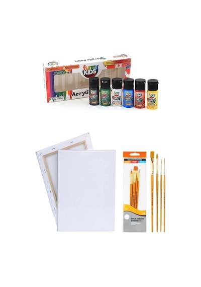 Rich Funny Kids 20 Ml Akrilik 6 Lı Set 25x35 Tuval Daller Rowney 4'lü Fırça Seti