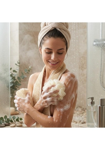 Deinhaus Doğal Banyo Lif Seti 3 Lü Kese, Sırt Lifi Ve Duş Süngeri Spa Seti