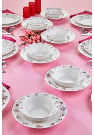 Rosette 24 Parça Porselen Yemek Takımı, Pembe, Ckr4797 Diğer