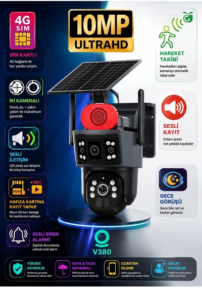 4g-solar Panelli Full Hd 2 Kameralı Güvenlik Kamerası