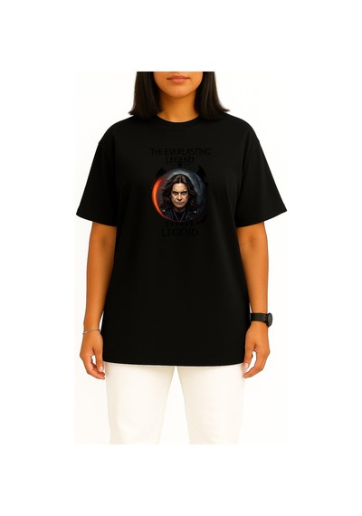 Bahriyeli Collection Oversize The Everlasting Legend Göğüs Baskılı Unisex T-shirt Siyah