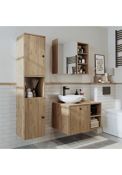 Lavabolu Mdf 75 Cm Lotus Çekmeceli Banyo Dolabı + Aynalı Dlp Atl Atlantik Çam