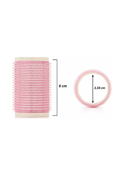 Profesyonel Cırtlı Bigudi 35 Mm 3,5 Cm 6'lı Set - Yapışkanlı Saç Bigudisi Açık Pembe İri Orta Boy