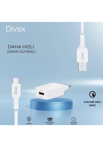 Divex Type-c Usb Kablo - Adaptör 3.0a Ev Tipi Şarj Aleti Ds-212