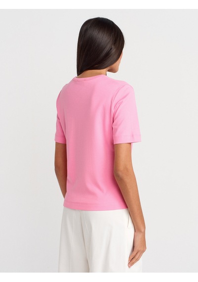 Dilvin 31840 V Yaka Kısa Kollu T-shirt-pembe Pembe