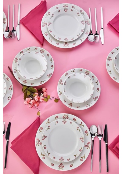 Rosette 24 Parça Porselen Yemek Takımı, Pembe, Ckr4797 Diğer