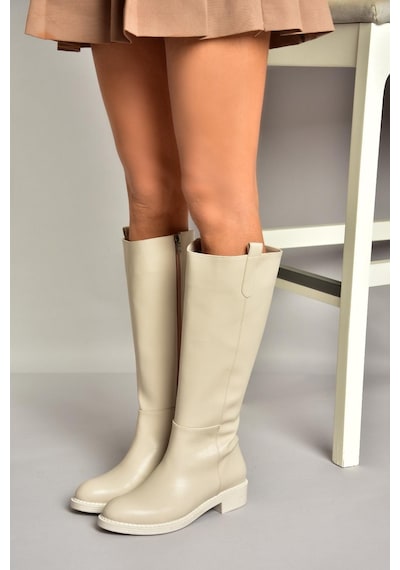Fox Shoes T590962009 Bej Alçak Topuklu Kadın Çizme Bej-suni Deri Bej