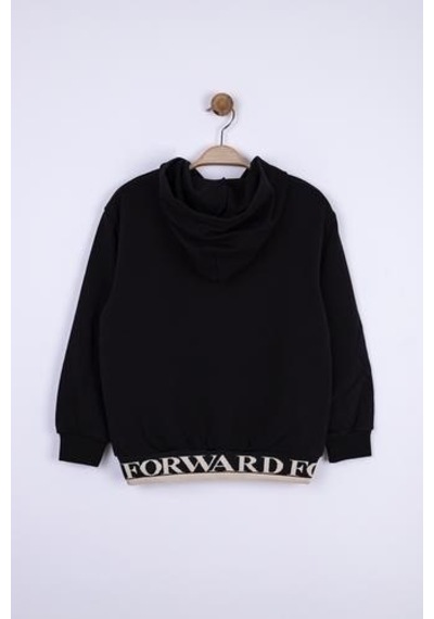 Nk Kids Erkek Çocuk Kapüşonlu Kanguru Cepli Effort Baskılı Sweatshirt-13016-siyah