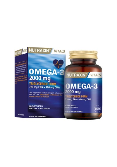 Nutraxin Vitals -3 2000 Mg Epa + Dha Balık Yağı İçeren Takviye Edici Gıda 1 X 60 Kapsül Sku: Smg8690010385154