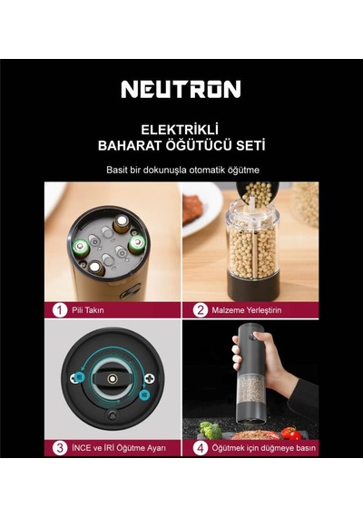 Ntl-pg-33d Pilli Tuz Ve Baharat Öğütücü Değirmen İkili Set Diğer