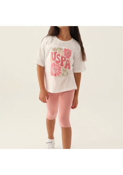 U.S. Polo Assn. U.s. Polo Kız Çocuk Flower 2'li Kapri Takım 1800 Krem Krem