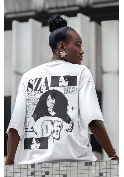 Sevbano Sza Rapper 1989 Şarkıcı Sırt Baskılı Unisex Oversize Tişört Beyaz