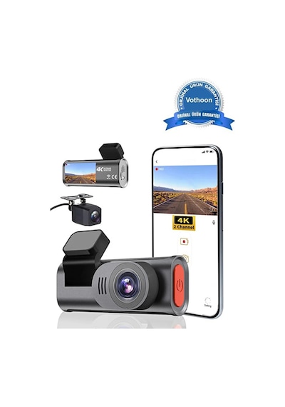 4k Wifi Çift Kameralı Araç Kamerası Gece Görüşlü G-sensörlü Dash Cam 170 Derece 96674930