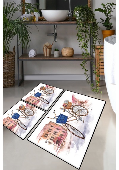 DANCE STREET DJT 3 LU SET Banyo Halısı Banyo Paspası Çok Renkli