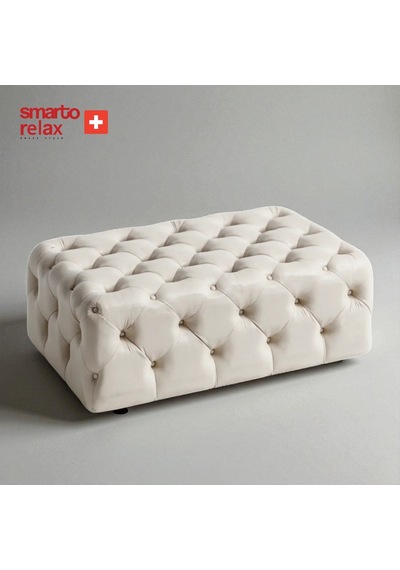 Smarto Relax Puf Swiss Style Guarda Ayaksız Kapitoneli Dekoratif 80x45x45 Cm Ayaksız Kapitoneli Dekoratif Puf Ekru