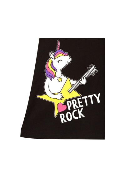 Unicorn Rock Kız Çocuk Siyah Yazlık Penye Elbise