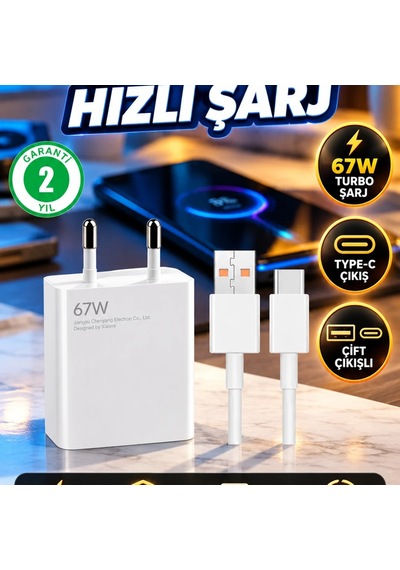 67 Watt Type-c Hızlı Şarj Adaptörü Poco X3 X4 X5 Pro Uyumlu Çift Turbo Çıkışlı