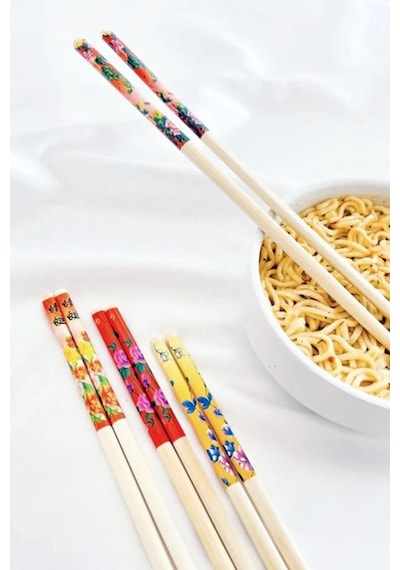 Desenli Organik Bambu Çin Çubuğu Chop Sticks 10 Çift Çin Restoran Çubukları Ahşap