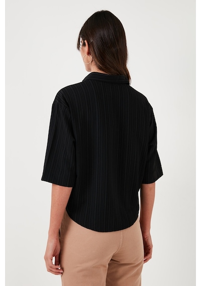 Lela Regular Fit Çift Cepli Kısa Kollu Bayan Gömlek 5865644 Siyah