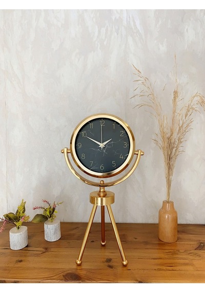 Gold Metal Mini Tripod Mermer İlhamı Masa Saati 45 26 Cm Renkli