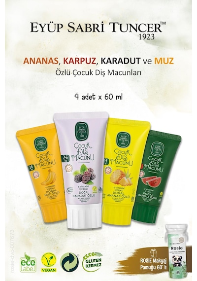 Eyüp Sabri Tuncer 4'lü Set Çocuk Diş Macunları 60 Ml, Rosie Hediye