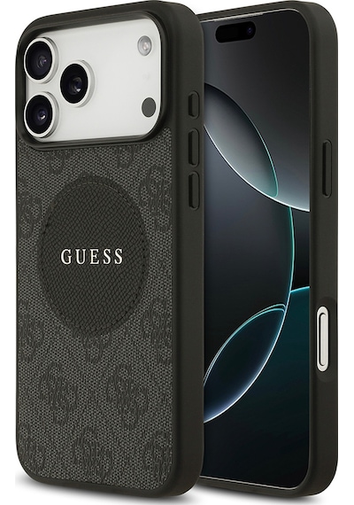 Apple Uyumlu iPhone 17 Pro Max Kılıf Guess Lisanslı M-safeli Yazı Logolu Circle Classic Kapak Siyah Siyah