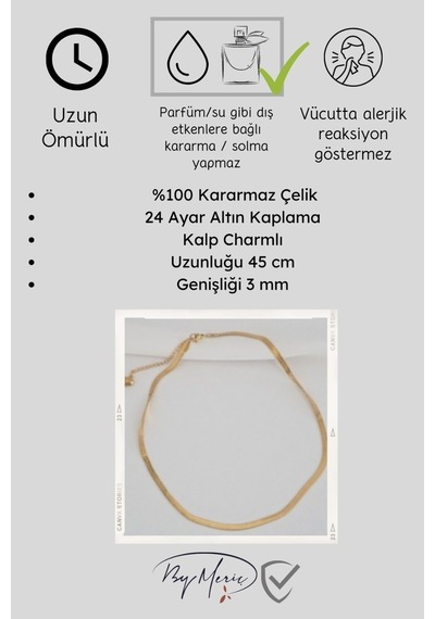 Kadın Italyan Ezme Zincir Altın Renk Çelik Kolye Altın