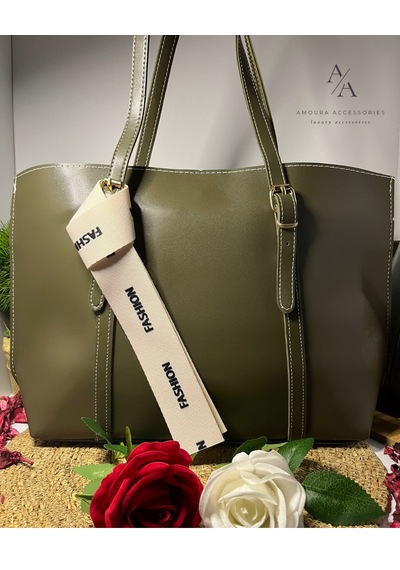 Amoura Kontrast Dikişli Ve Fashion Aksesuarlı Büyük Boy Tote Çanta Haki Yeşil/asker Yeşili